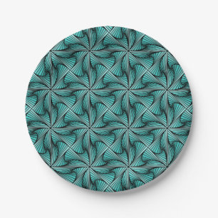 Graphic Geometric 3D Spiral Twist Turquoise Green Paper Plate
