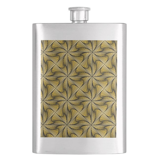 Graphic Geometric 3D Spiral Twist Yellow Hip Flask (Front)