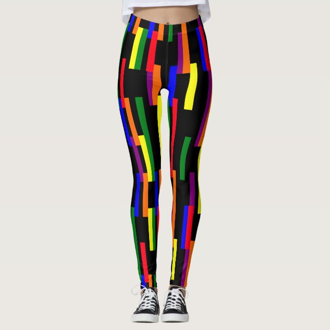 Graphic Geometric Bars Pattern Pride Colours Leggings (Front)