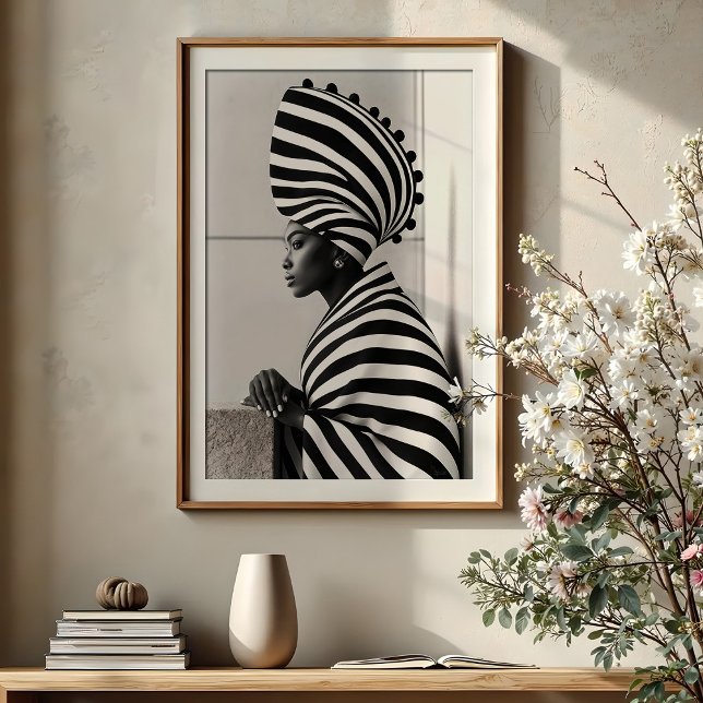 Graphic Glamour: Striped Avant-Garde Portrait Poster (Creator Uploaded)