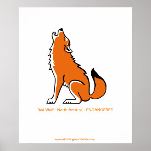 Graphic howling Red Wolf - Endangered animal- Poster