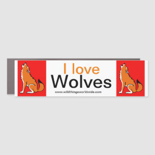 Graphic I love WOLVES - Red car magnet