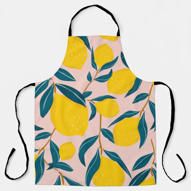Graphic illustrated lemons: pink seamless pattern apron (Front)