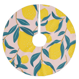 Graphic illustrated lemons: pink seamless pattern brushed polyester tree skirt