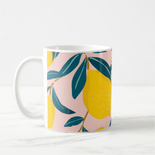 Graphic illustrated lemons: pink seamless pattern coffee mug