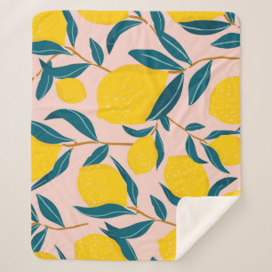 Graphic illustrated lemons: pink seamless pattern sherpa blanket