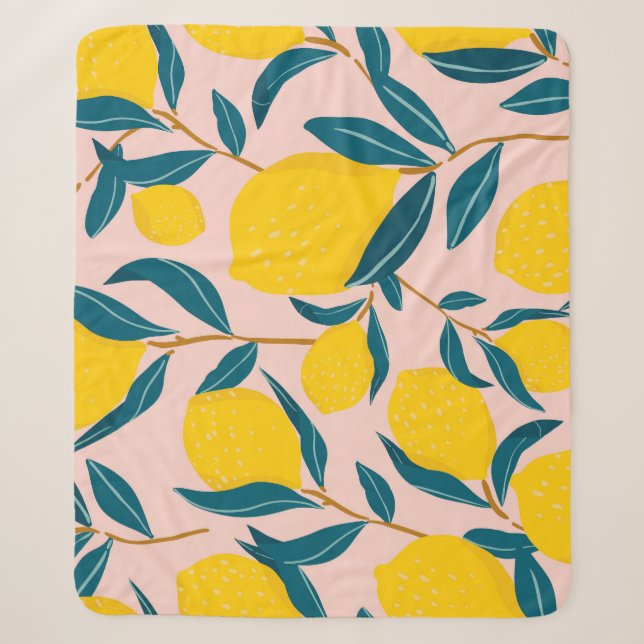 Graphic illustrated lemons: pink seamless pattern sherpa blanket (Front)