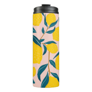 Graphic illustrated lemons: pink seamless pattern thermal tumbler