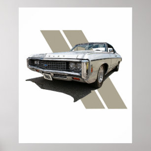 Graphic illustration of a silver 1969 Chevrolet Poster