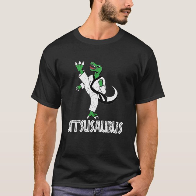 Graphic Jitsusaurus Dinosaur And Brazilian Jiu Jit T-Shirt (Front)