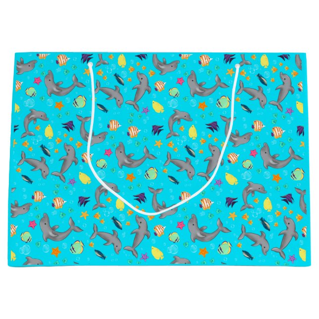Graphic Kids Dolphin Colourful Fish  Large Gift Bag (Front)
