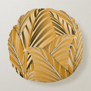 graphic leaves exotic foliage seamless pattern in round cushion