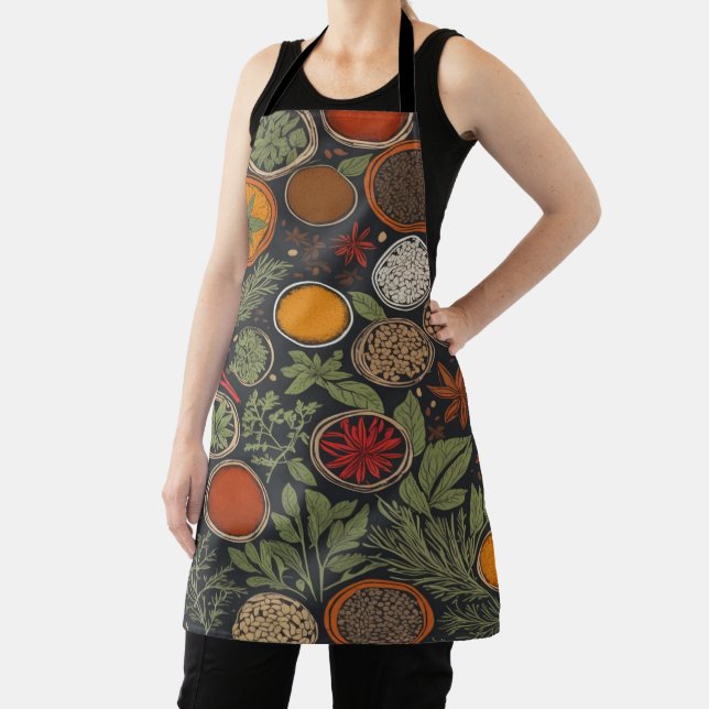 Graphic line art of culinary herbs and spices apron (Insitu)