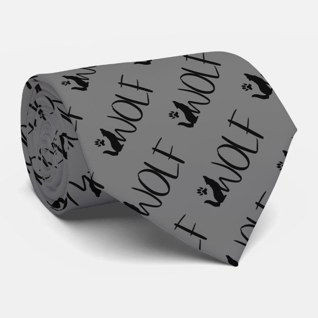 Graphic Logo of Howling Wolf Text   Tie (Rolled)