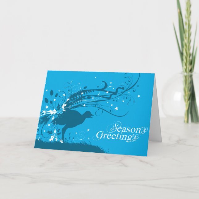 Graphic lyrebird blue Christmas card (Front)