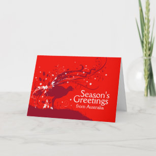 Graphic lyrebird red Australian Christmas card