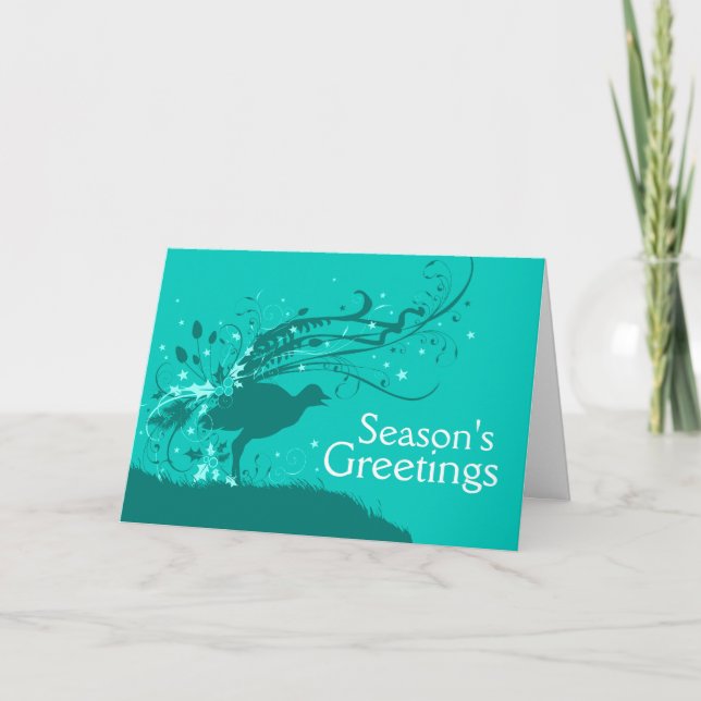 Graphic lyrebird teal Christmas card (Front)