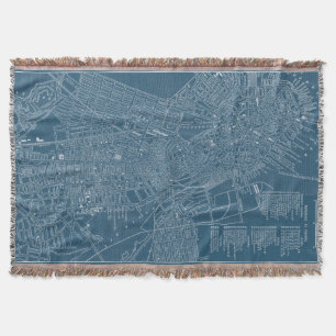 Graphic Map of Boston Throw Blanket