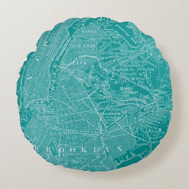 Graphic Map of New York Round Cushion (Front)