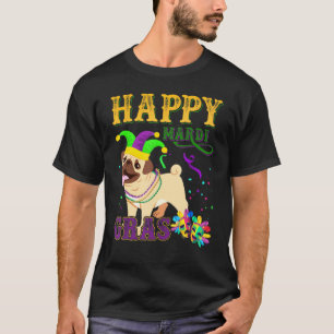 Graphic Mardi Gras Vintage Carnival Pug Dog Love P T-Shirt