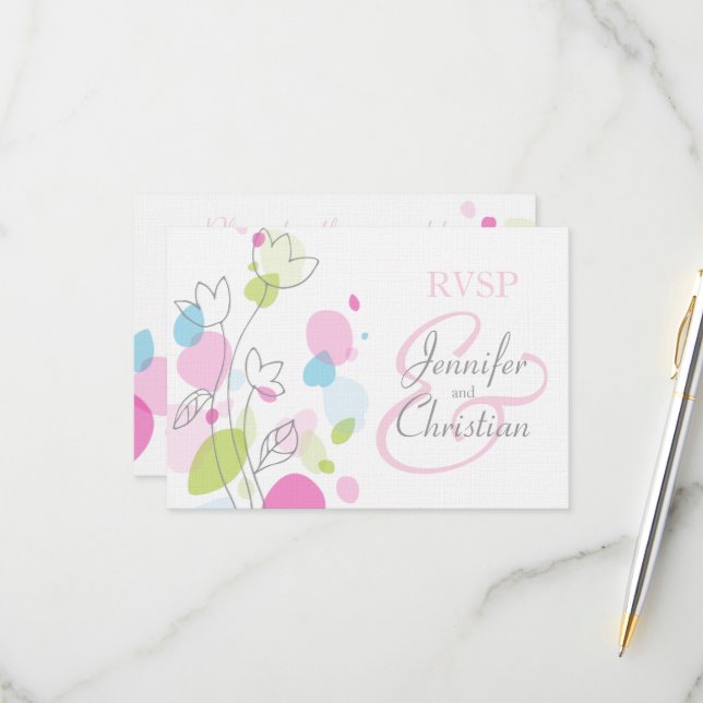 Graphic modern flower petals formal wedding RSVP (Front/Back In Situ)