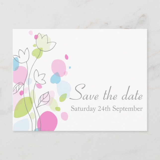 Graphic modern flower petals save the date card (Front)