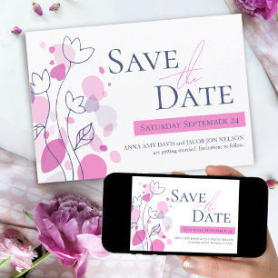 Graphic modern flower petals save the date card