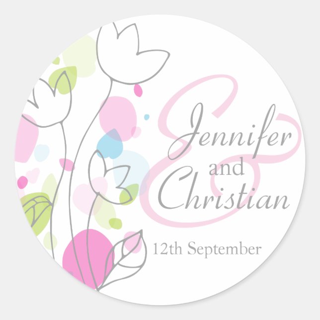 Graphic modern flower petals wedding sticker (Front)