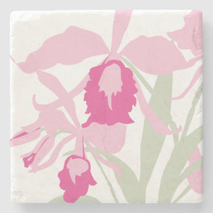 Graphic modern flower pink green orchid stone coaster
