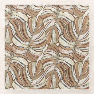 Graphic Monstera Leaves Tropical Design Glass Coaster