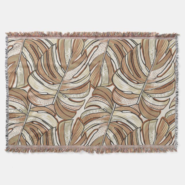 Graphic Monstera Leaves Tropical Design Throw Blanket (Front)