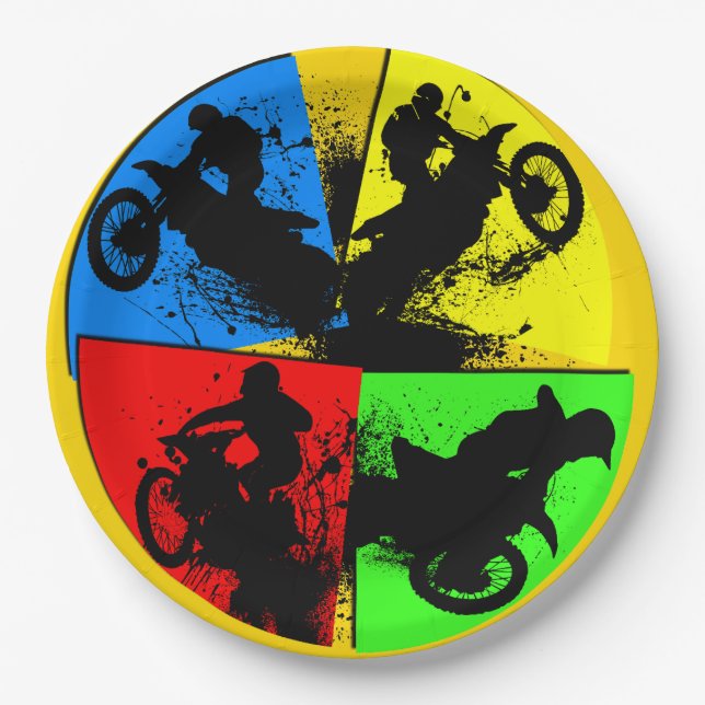 Graphic Motocross Silhouettes Napkins Paper Plate (Front)