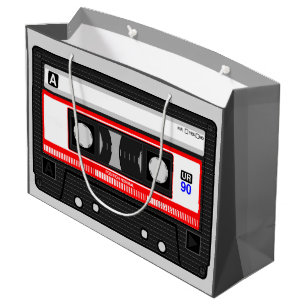 GRAPHIC MUSIC CASSETTE TAPE DESIGN LARGE GIFT BAG