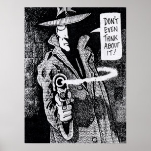 Graphic novel hero pointing a gun poster