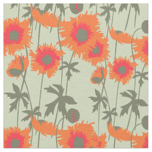 Graphic orange ragged poppy art floral pattern fabric