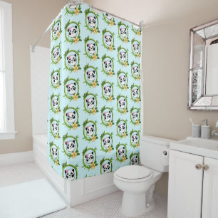 Graphic Panda Tropical Flowers Bamboo Wreath Shower Curtain