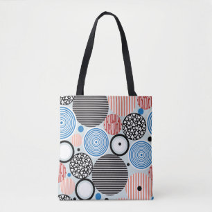 graphic pattern of multicolored circles of differe tote bag
