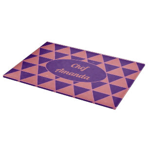 Graphic pattern purple pink with name  cutting board