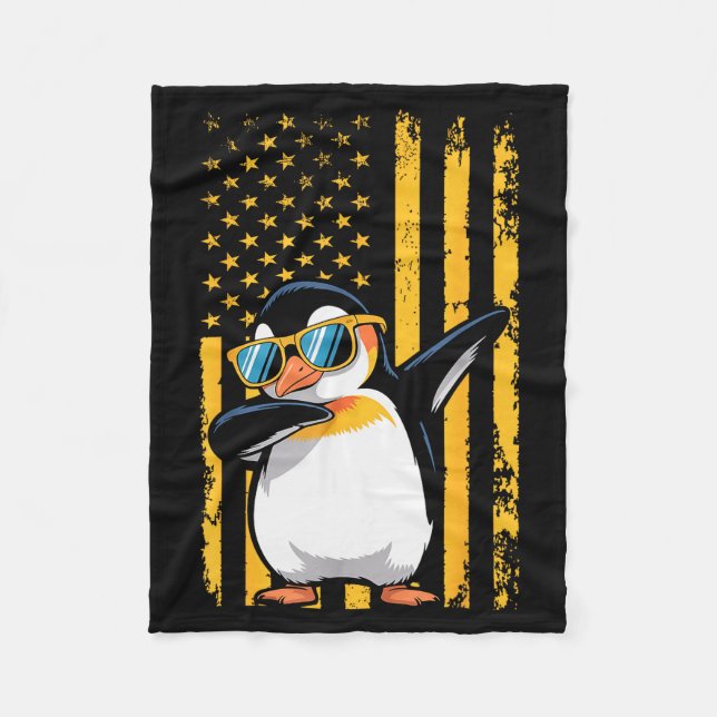 Graphic Penguin Retro American Flag Funny Penguin  Fleece Blanket (Front)