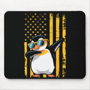 Graphic Penguin Retro American Flag Funny Penguin  Mouse Pad