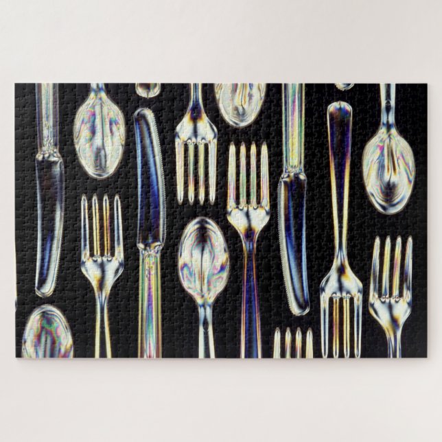 Graphic photo cutlery fork knife spoon tableware, jigsaw puzzle (Horizontal)
