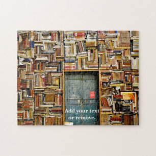 Graphic photograph: Wall of books in a library, Jigsaw Puzzle