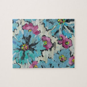 Graphic Pink and Blue Floral Jigsaw Puzzle