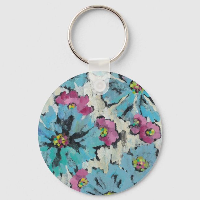 Graphic Pink and Blue Floral Key Ring (Front)
