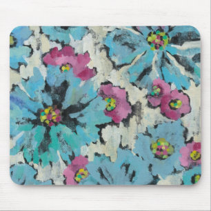 Graphic Pink and Blue Floral Mouse Pad