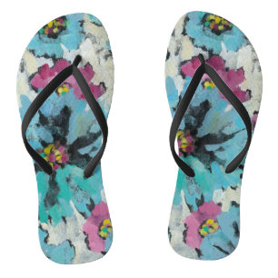 Graphic Pink and Blue Floral Thongs