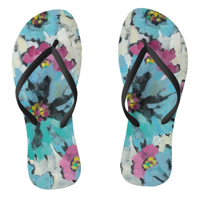 Graphic Pink and Blue Floral Thongs (Footbed)