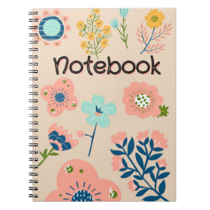 Graphic Pink Blue Floral Flowers Design Notebook