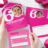 Graphic pink photo in the 0 of 60th Birthday