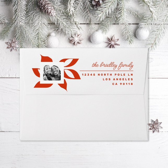 Graphic Poinsettia Photo Return Address Envelope (Creator Uploaded)